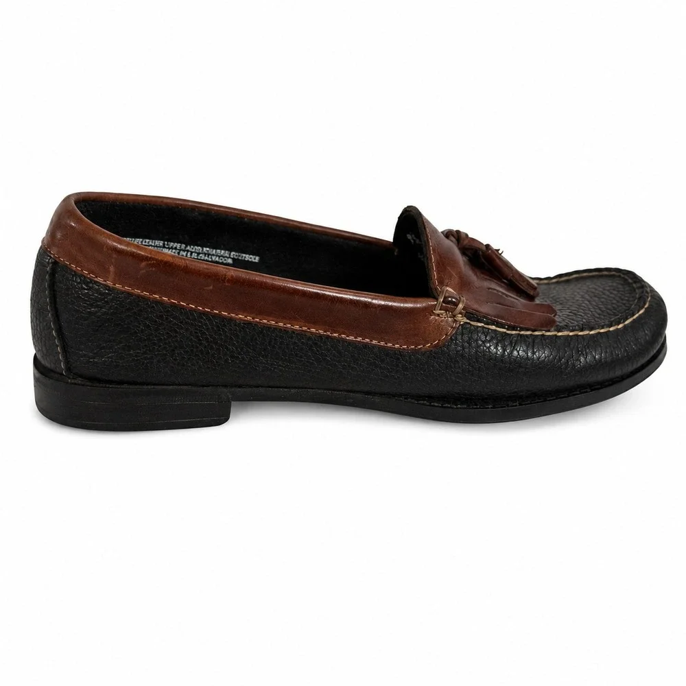 Bass Weejuns Kiltie Tassel Loafers Men 9.5 Black Brown Pebbled Leather Slip On